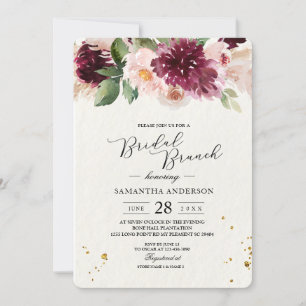 Invitación Color de agua Borgoña Rubor Rosa y Floral Roja