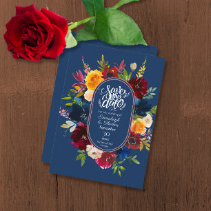 Invitación Color de agua brillante Azul floral Guardar la fec