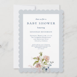 Invitación Color de agua clásico Flor azul Baby Shower