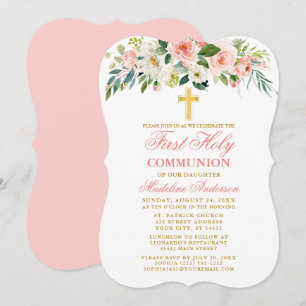 Invitación Color de agua Color blanco rosa Floral Primera Com