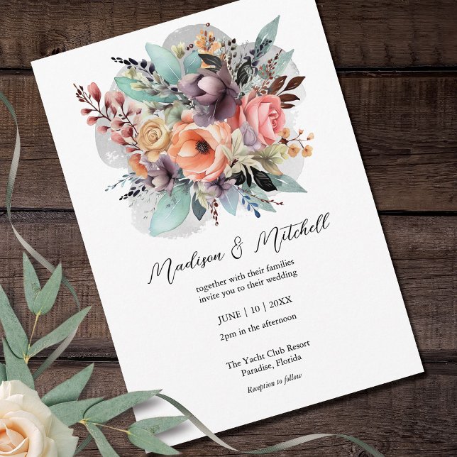 Invitación Color de agua de Bouquet floral bohemio (Subido por el creador)