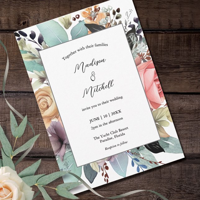 Invitación Color de agua de Bouquet floral bohemio (Subido por el creador)
