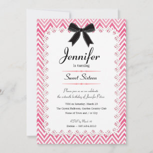 Invitación Color de agua de encaje blanco Chevron Dulce negro