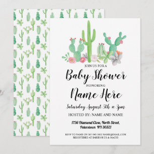 Invitación Color de agua de impresión de cactus de Baby Showe