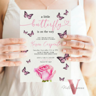 Invitación Color de agua de mariposa rosa rosa Baby Shower