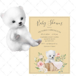 Invitación Color de agua del oso polar Baby Shower amarillo