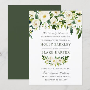Invitación Color de agua floral blanco Elegante Boda de veget