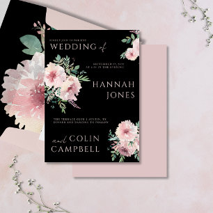 Invitación Color de agua floral elegante de Rubor y negro