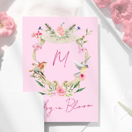 Invitación Color de agua floral Monograma rosa Baby Shower
