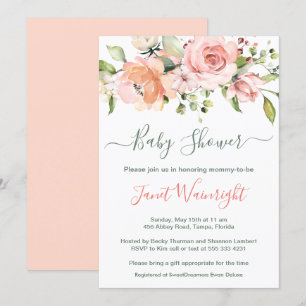 Invitación Color de agua Floral, vegetación vegetal Baby Show