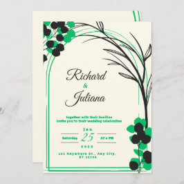 Invitación color de agua floral verde y moderno