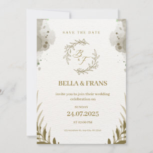 Invitación Color de agua marrón y crema Guardar Boda de fecha