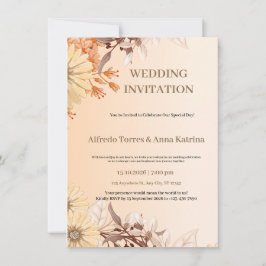 Invitación Color de agua marrón y Naranja Boda ilustrativo