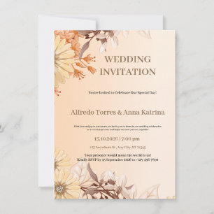 Invitación Color de agua marrón y Naranja Boda ilustrativo