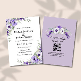 Invitación color de agua morado floral código qr rsvp boda