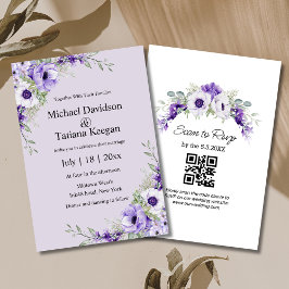 Invitación color de agua morado floral código qr rsvp moda bo