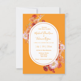 Invitación color de agua naranja rojo floral boda de moda