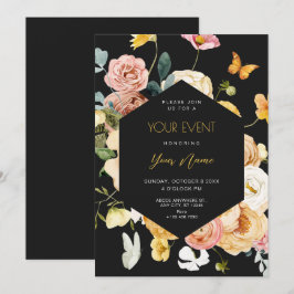 Invitación Color de agua negro floral elegante