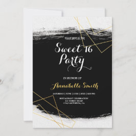 Invitación Color de agua negro y dorado moderno dulce geométr