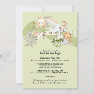 Invitación Color de agua neutra de género Baby Shower verde s