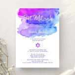 Invitación Color de agua personalizado Morado Blue Bat Mitzva<br><div class="desc">Bonito y moderno personalizado BAT MITZVAH acuarela (acuarela) color violeta,  azul,  turquesa. Estrella de David en el medio. Perfecto para cualquier chica judío de 12 años. Contacte con el diseñador para otras variaciones.</div>