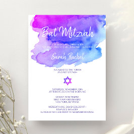 Invitación Color de agua personalizado Morado Blue Bat Mitzva
