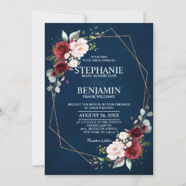 Invitación Color de agua romántico borgoña Floral Geométrica 