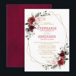 Invitación Color de agua romántico Borgoña Floral Oro Geométr<br><div class="desc">Elegante y moderno, romántico y romántico acuarela floral tarjeta de invitación a bodas con un ramo de burdeos / marsala, rosas color rosa rubor, morado, color melocotón con follaje a juego y letras doradas. Perfecto para un boda de otoño/verano medio. Encontrará más diseños y variaciones de mi tienda "blissweddingpaperie". Y...</div>