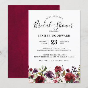 Invitación Color de agua romántico Borgoña Rojo Rosa de Rubor