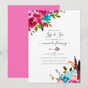 Invitación Color de agua rosa Boho Moda Floral Quinceañera