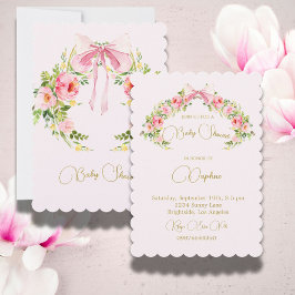 Invitación Color de agua rosa Bow Floral Regencia Baby Shower