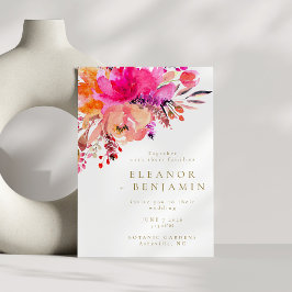 Invitación Color de agua rosa brillante Boda floral blanco