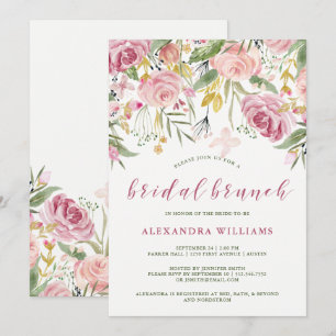 Invitación Color de agua rosa  Brunéi dorado floral de novias