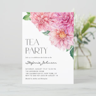 Invitación Color de agua rosa Dahlia Fiesta de té de novia fl