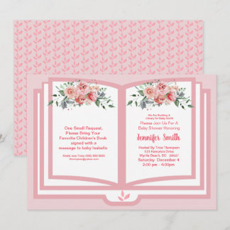 Invitación Color de agua rosa Floral Libro Tema Baby Shower