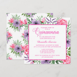 Invitación Color de agua rosa Floral moderna Quinceañera