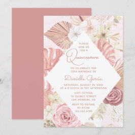 Invitación Color de agua rosa Floral moderna Rústica Quinceañ
