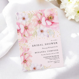 Invitación Color de agua rosa Floral Oro Purpurina ducha de n