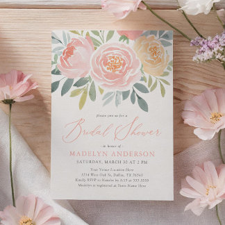 Invitación Color de agua rosa Floral Primavera Brillante