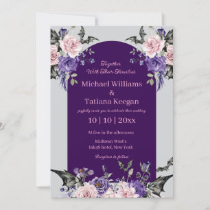Invitación color de agua rosa púrpura rosas boda de halloween
