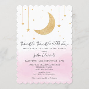 Invitación Color de agua rosa Twinkle Little Star Baby Shower
