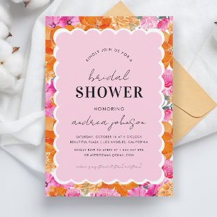 Invitación Color de agua rosa y Naranja Floral Waval Bridal S