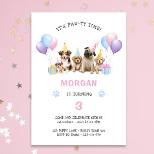 Invitación Color de agua rosada de nacimiento de perros de ed
