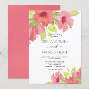 Invitación Color de agua rosada Hibiscus Boda floral