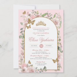 Invitación Color de agua rosada Mariposa dorada Quinceanera
