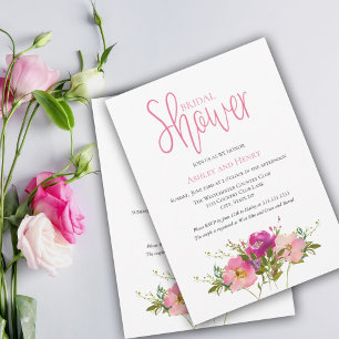 Invitación Color de agua rosada Parejas florales Ducha de nov