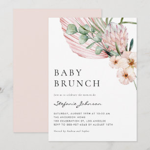 Invitación Color de agua rosada Protea Brunch tropical para b