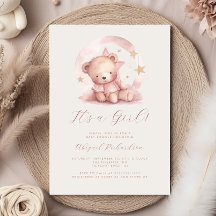 Color de agua rosada Teddy Bear Chica Baby Shower