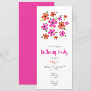 Invitación Color de agua rosado caliente y Naranja Floral Mot