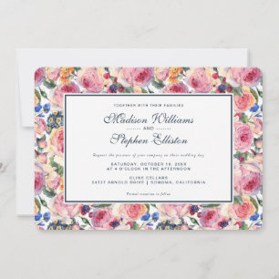 Invitación Color de agua  Rosas ingleses - Boda